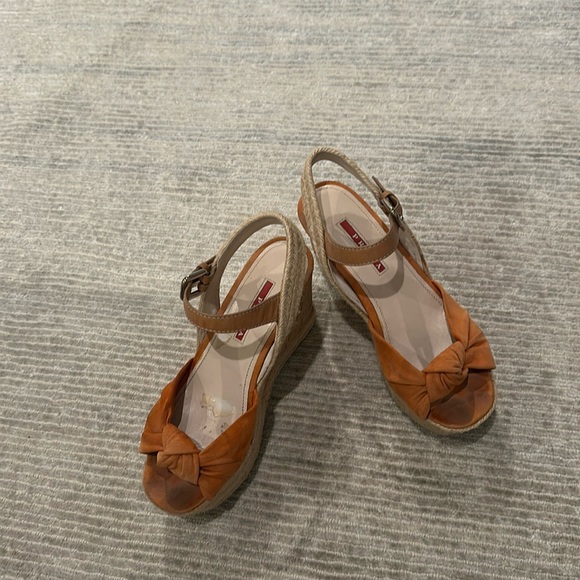 Prada suede wedge platform with cork and woven straw - Picture 2 of 7